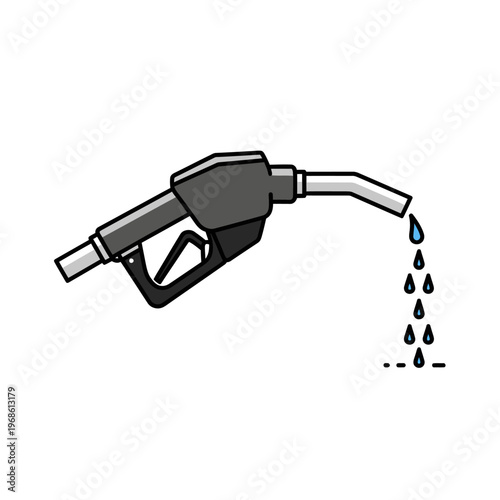 Gas pump nozzle dripping fuel from spout.