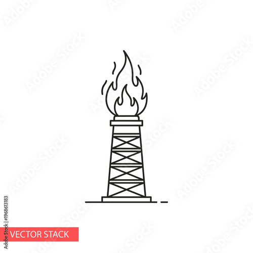 Flaming oil rig derrick structure.