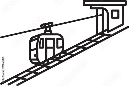 Cable car, tramway, transportation icon, vector illustration, black and white