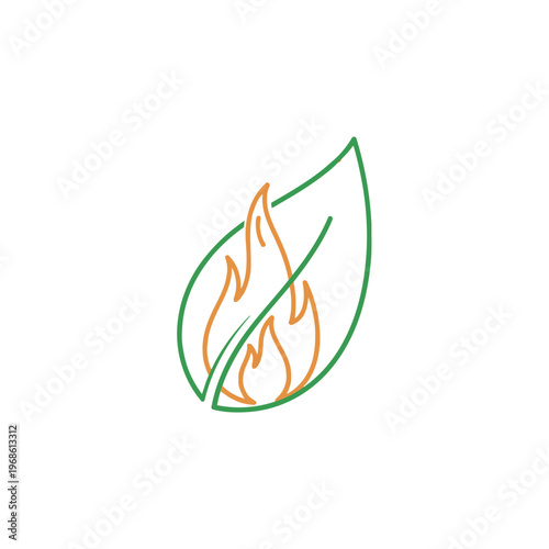 Green leaf with orange fire.
