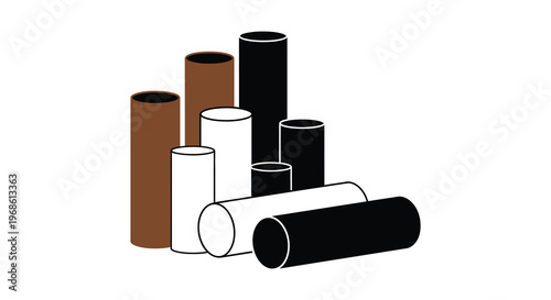 An arrangement of cylindrical shapes in varying shades and sizes presented as a striking visual silhouette high quality professional detailed modern