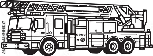 Fire truck, fire engine, emergency vehicle, rescue truck, black and white vector