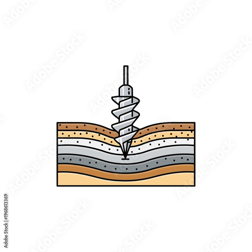 Helical Earth Auger Drill Penetrating Layered Soil Strata.