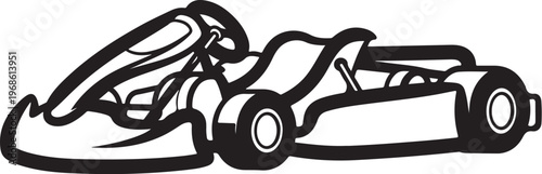 Racing go-kart, black line art, vector illustration, speedster cartoon