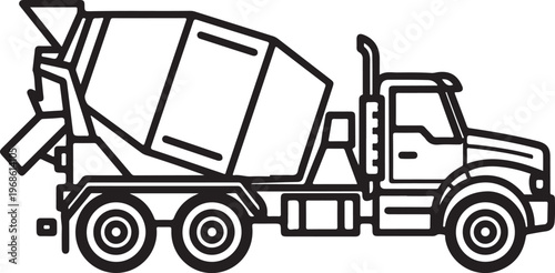 Cement mixer truck, concrete mixer vehicle, construction equipment, industrial illustration