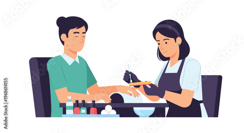 Man Getting Professional Manicure Treatment from Nail Technician