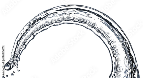 Water arc splash illustration with droplets, perfect for fluid and nature-themed designs.