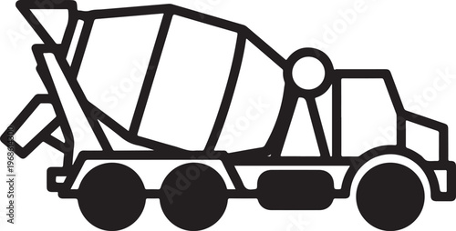 Black cement mixer truck, construction vehicle icon, industrial transportation, heavy equipment