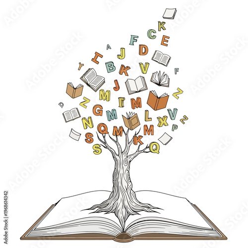 The Tree of Knowledge An Open Book Blossoming with Letters and Wisdom
