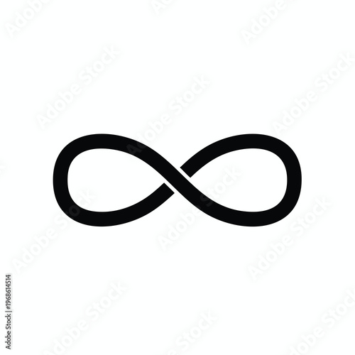 A bold black infinity symbol is centered against a pure white background