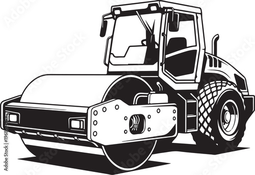 Road roller, construction vehicle, industrial equipment, heavy machinery