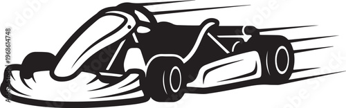 Racing Go-Kart, Black Vector Illustration, Speeding Kart, Motorsport Icon