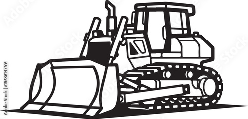 Bulldozer, construction vehicle, heavy equipment, black and white vector, industrial machine