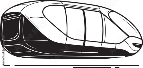 Futuristic Train, Monorail, Transportation Vector, Black and White Illustration, Railway