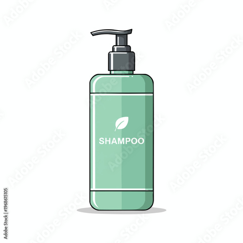 A mint green shampoo bottle with a leaf icon and pump dispenser