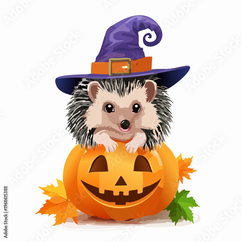 Igel mit Hexenhut auf Kürbis – Herbstlich süß