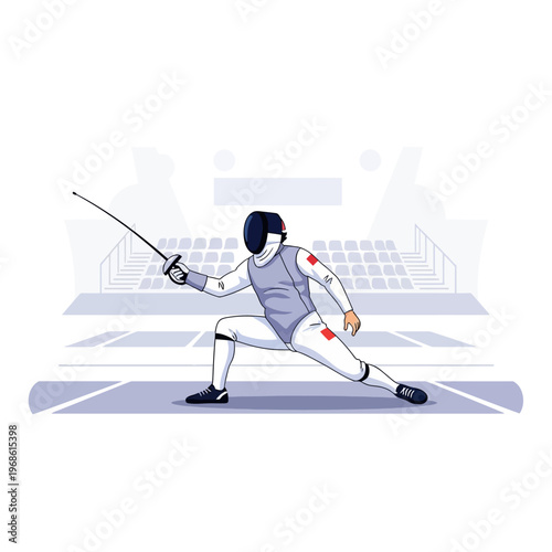 Fencer in action with sword and mask, competitive sport illustration