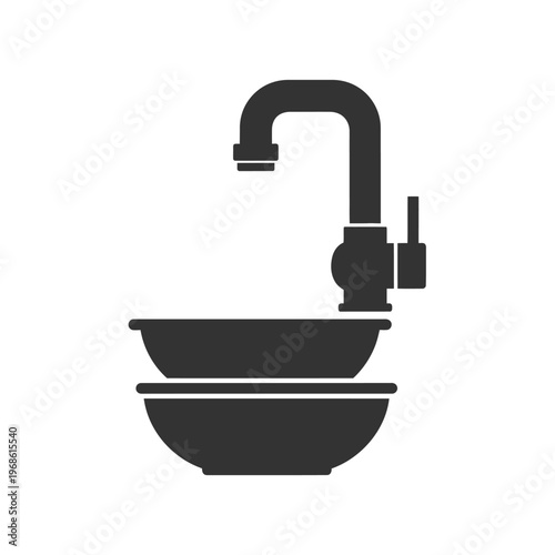 Modern Kitchen Faucet Above Stacked Basins Icon