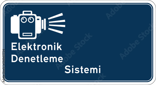 Electronic Monitoring System Sign with Camera Icon in Blue for Traffic Surveillance, Security Control, Road Safety, and Automated Enforcement Design