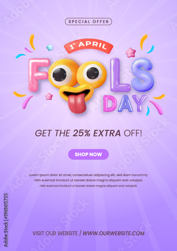 April Fools Day Special Offer Banner with Funny 3D Text