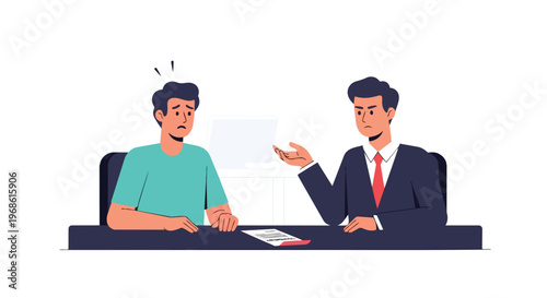 Stressed Employee in Job Interview or Performance Review with Manager