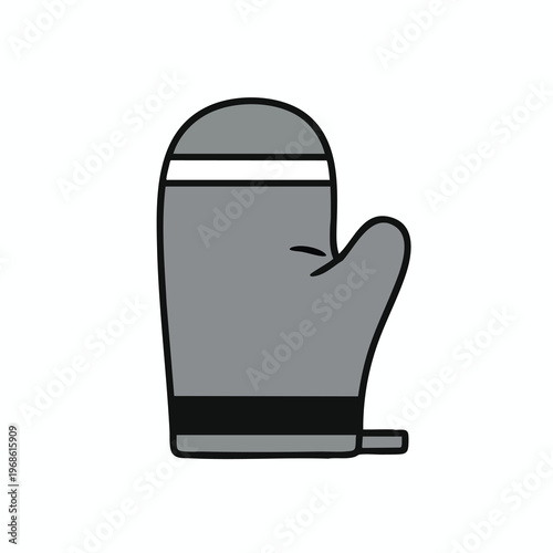 A simple gray oven mitt with black trim and a white stripe