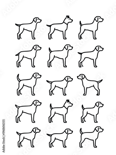 Simple Dog Icon Set and Graphic Pack, Minimalist Puppy Silhouette Vector Elements, Clean Pet Profile Art for Commercial Use