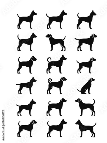 Dog Breed Silhouettes Collection, Various Canine Standing Poses Vector, Pet Profiles SVG
