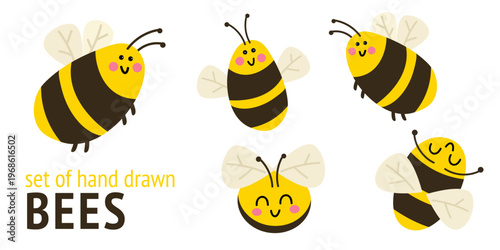 Cute bee sticker set cartoon insects collection