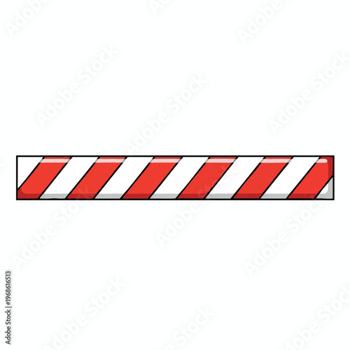 Red and white striped banner with a black border on a white background