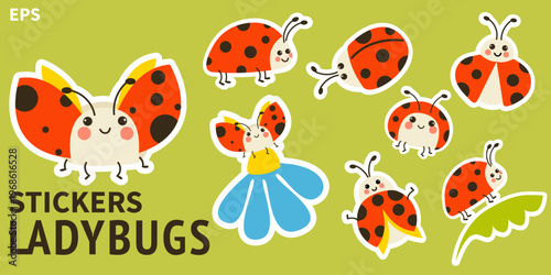 Ladybug sticker set bright cartoon insects pack