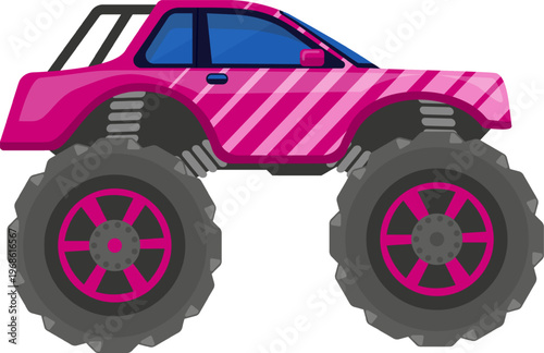 Pink monster truck with huge off road tires
