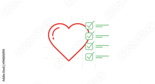 Heart Health Check List: Icon with Checkmarks and Grid Background