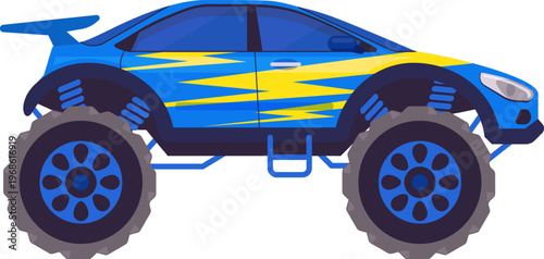 Blue monster truck showing off road power and racing performance