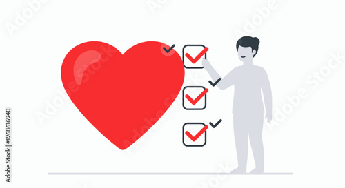Heart Health Checklist: Person Ticking Boxes Next to Red Heart