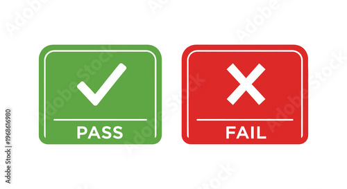 Two rounded square icons one green with a checkmark and one red with an x representing pass and fail silhouette