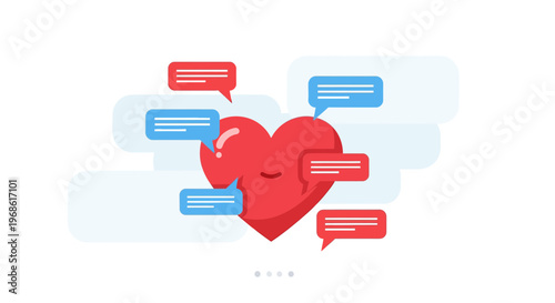 Heart Character with Chat Bubbles, Communication Concept, Love Message