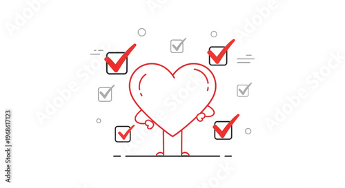 Heart Character with Checkmarks - Love, Health, and Success Concept