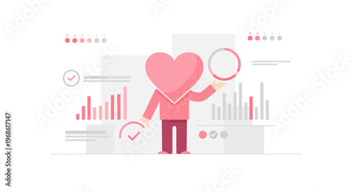 Heart Character with Financial Charts and Data Analysis