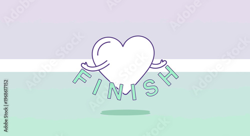 Heart Character with "FINISH" Text, Pastel Background