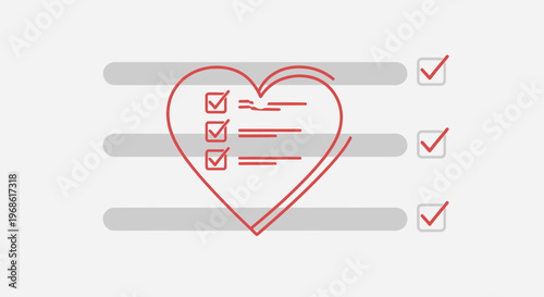 Heart Checklist: To-Do List with Heart Symbol and Checkmarks on Gray Background