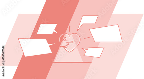 Heart Communication Concept: Hand Pointing to Heart with Speech Bubbles