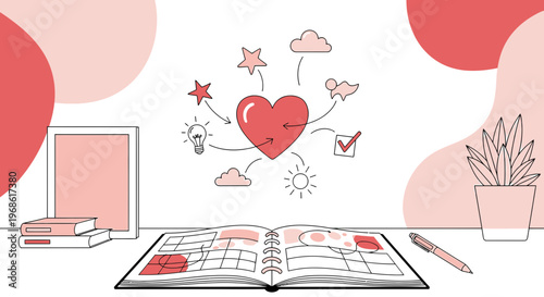 Heart Connections and Ideas: Planning, Creativity, and Emotions Concept