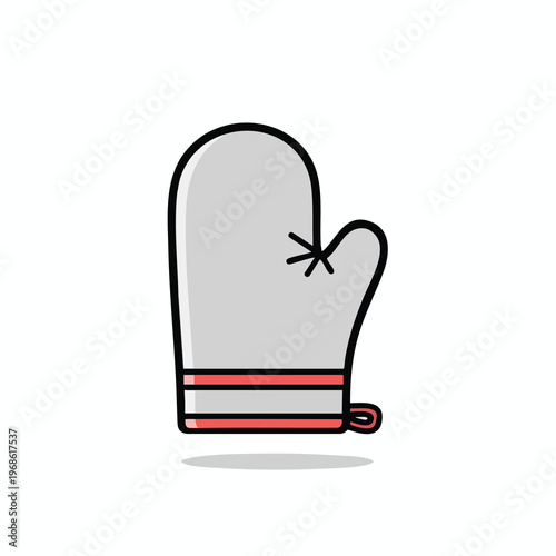 Cartoon oven mitt with red stripes, isolated on white, ready for use