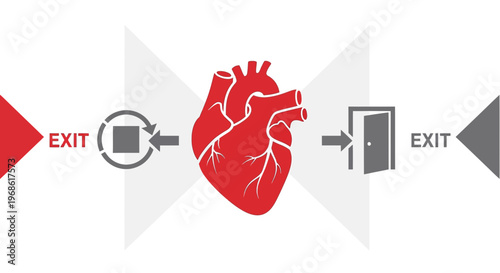 Heart Exit Symbol Concept - Decision, Choice, Love, Health, Medicine