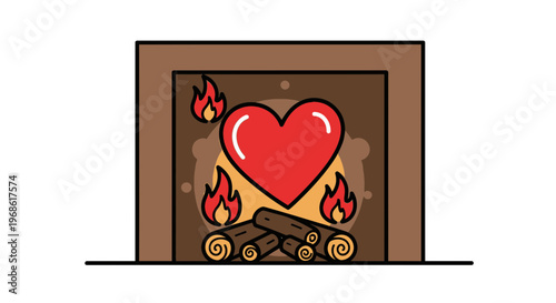 Heart Fireplace Warmth Love Concept Valentine's Day Cozy Romance Illustration