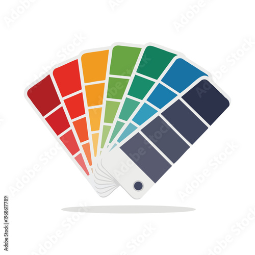 Fanned swatch book displays a spectrum of colorful paint chips