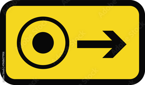 Speed Camera Warning Road Sign with Camera Symbol and Right Arrow in Yellow and Black for Traffic Enforcement, Safety, and Driver Awareness Design