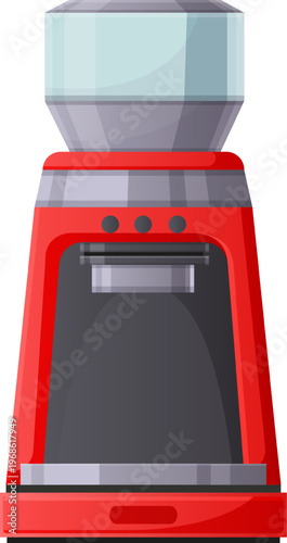 Red electric coffee grinder preparing fresh beans