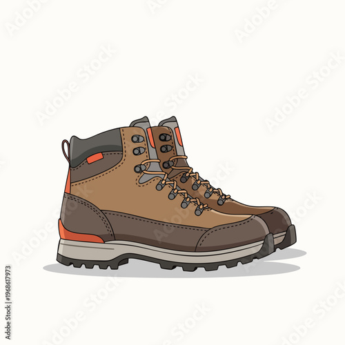 Brown hiking boots with orange accents and thick soles